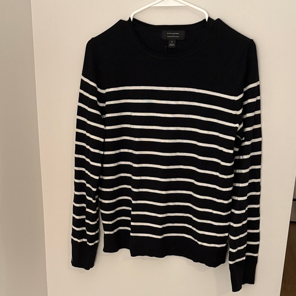 Banana Republic Black and White Striped Crewneck Sweater